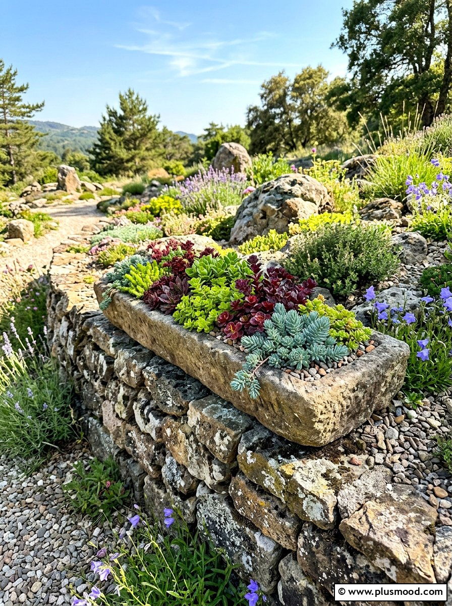 Low Maintenance Sedum Arrangement - 25 summer mixed container ideas