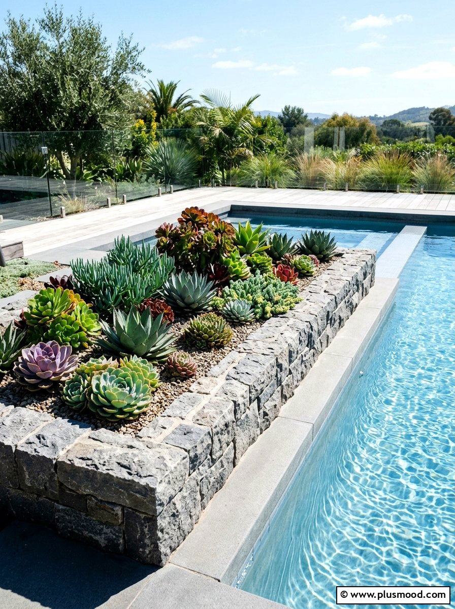Low Maintenance Succulent Planter - 25 pool landscaping ideas with raised planters