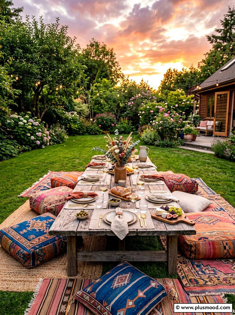 Low Picnic Table - 25 summer boho outdoor party ideas