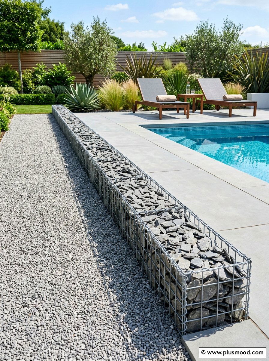 Low Profile Gabion Edging - 25 pool landscaping ideas with gabion walls