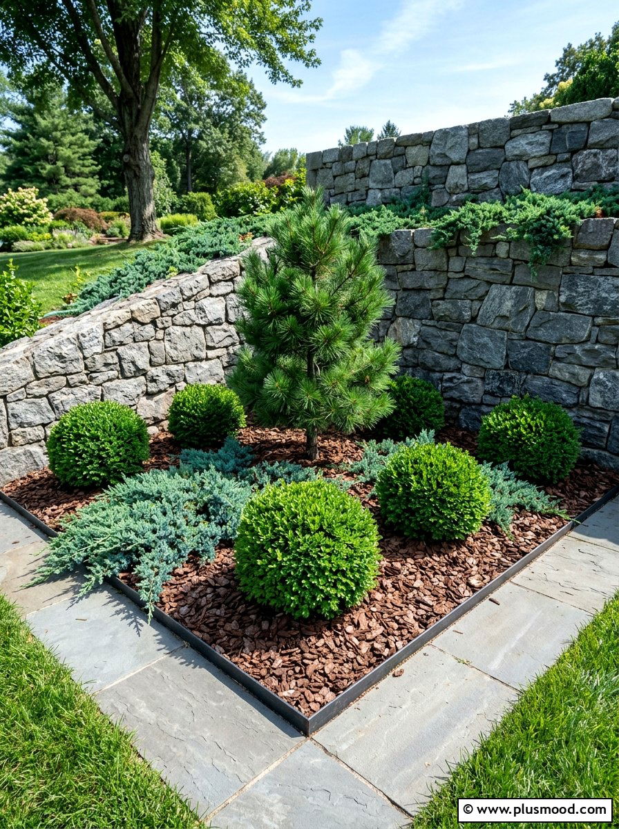 Low maintenance evergreen corner - 25 summer corner flower bed ideas