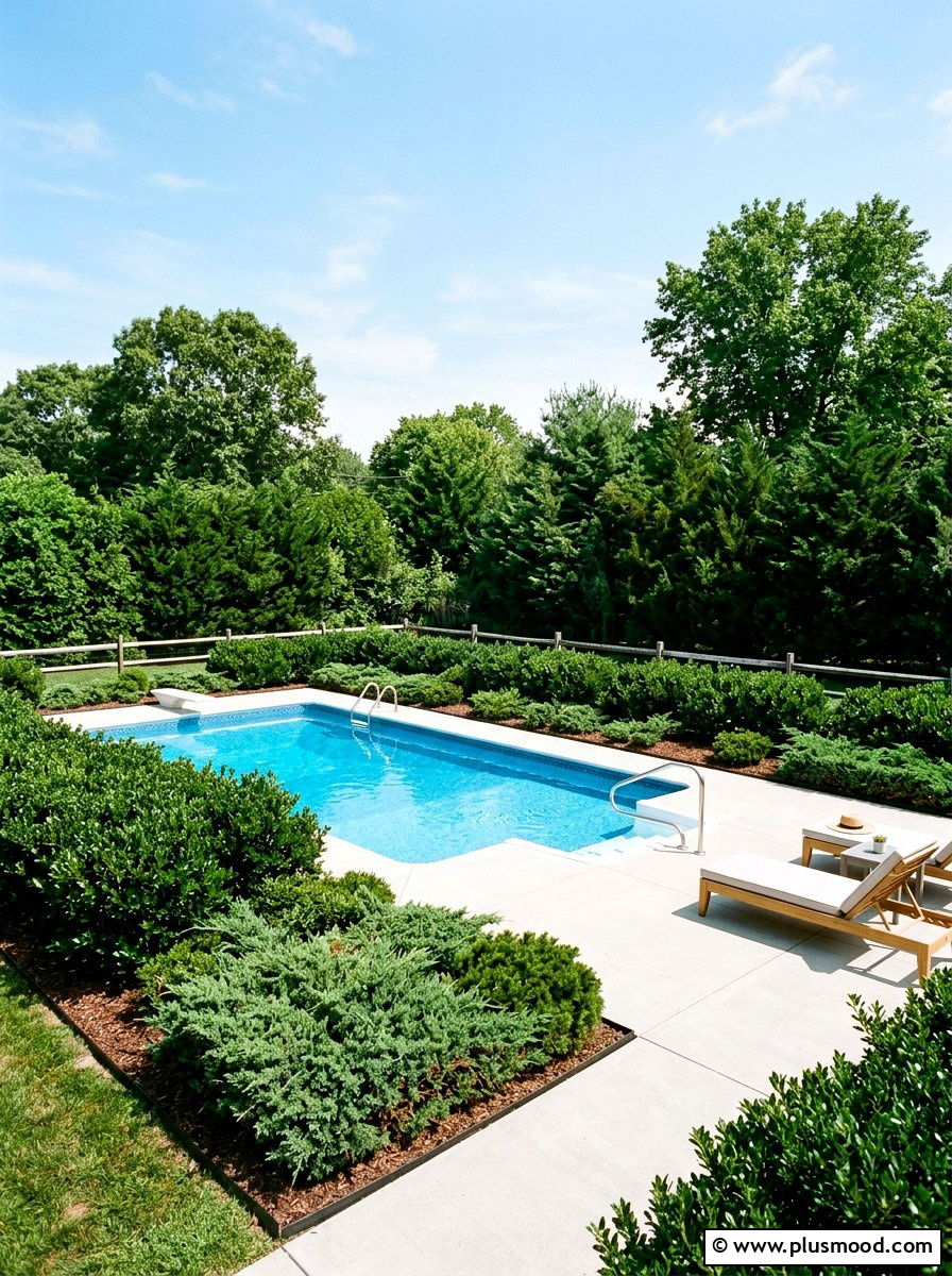 Low maintenance evergreen shrubs - 25 pool landscaping ideas with shrubs