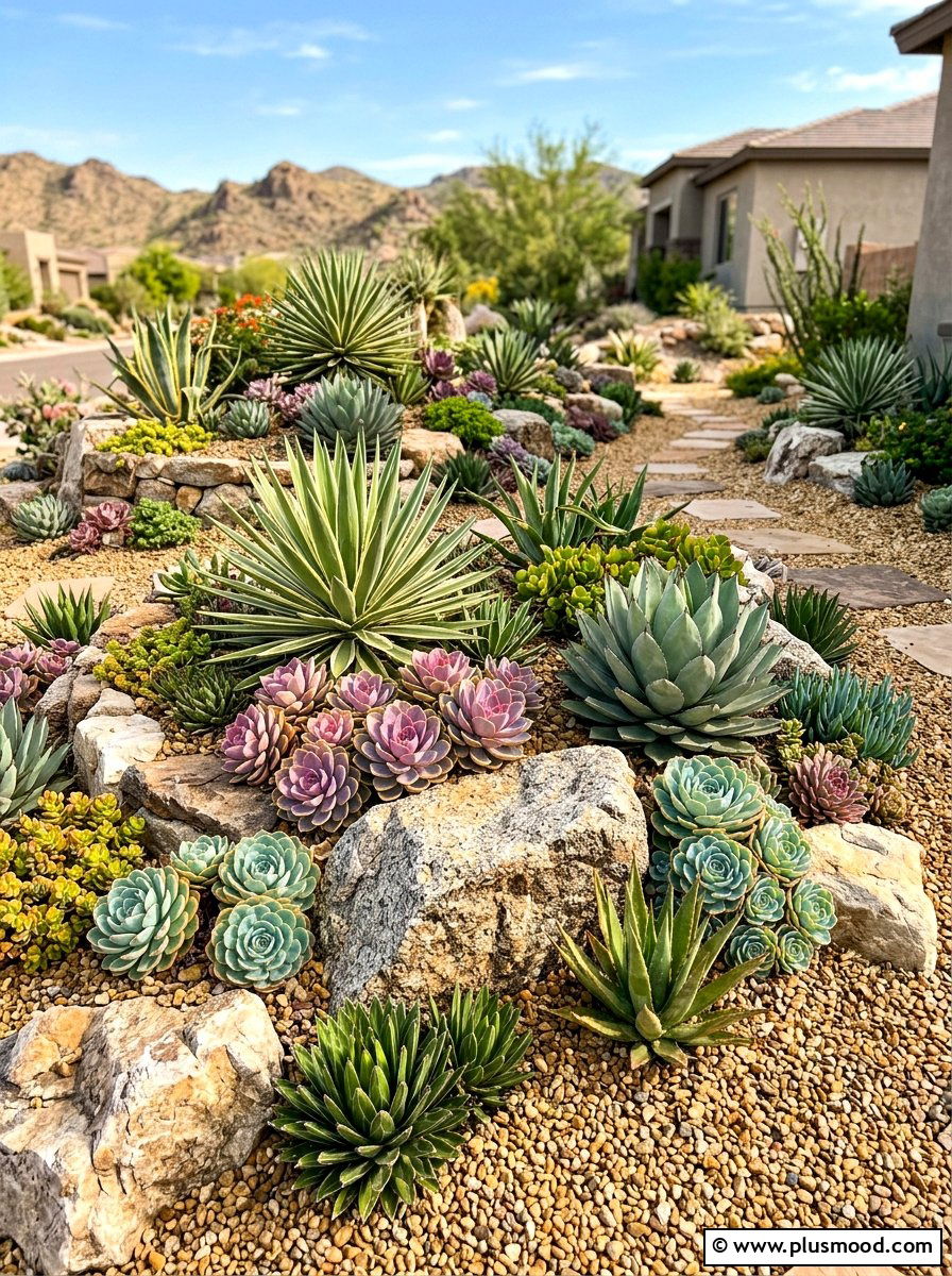 Low maintenance succulent rock garden - 25 summer rock garden ideas