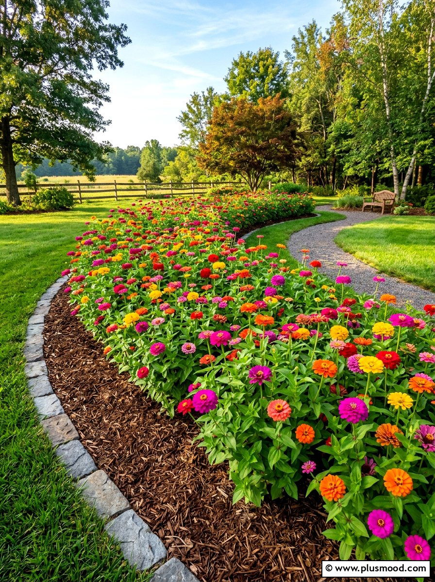 Low maintenance zinnia landscape - 25 summer zinnia garden ideas