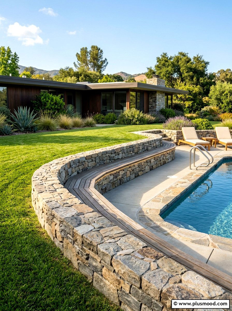 Low profile retaining wall - 25 pool landscaping ideas for ranch homes
