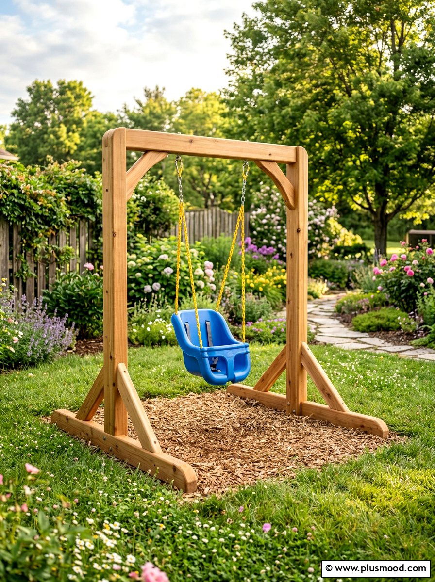 Low profile swing set for kids - 25 small backyard ideas with swing set
