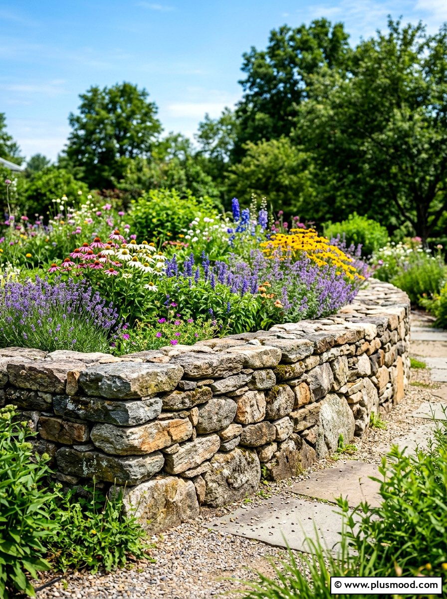 Low stone wall landscaping - 25 summer cottage curb appeal ideas