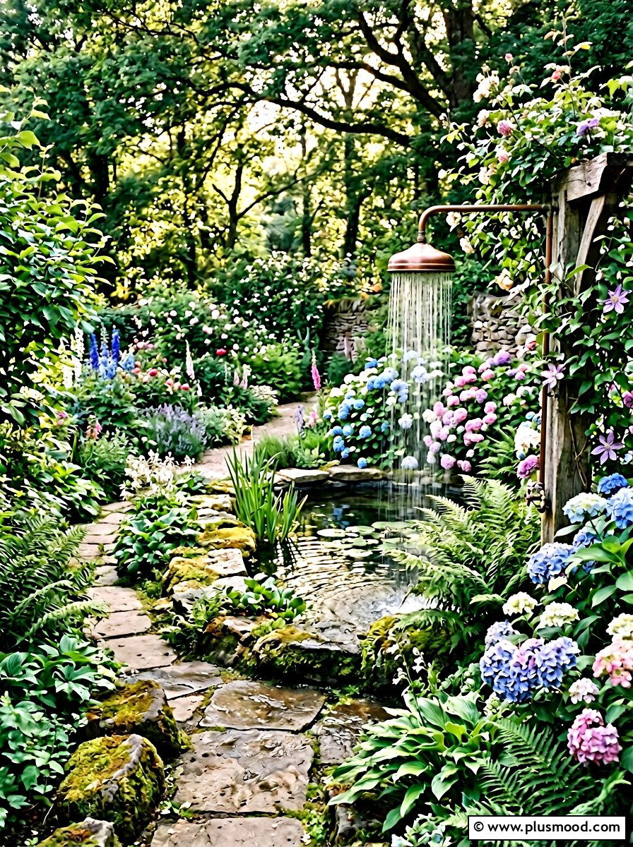 Lush Garden Pool With Rain Shower Head - 25 pool landscaping ideas with outdoor shower