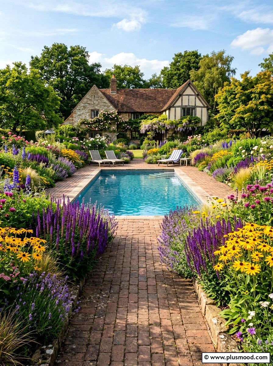 Lush Perennial Flower Beds - 25 pool landscaping ideas for rectangular pools
