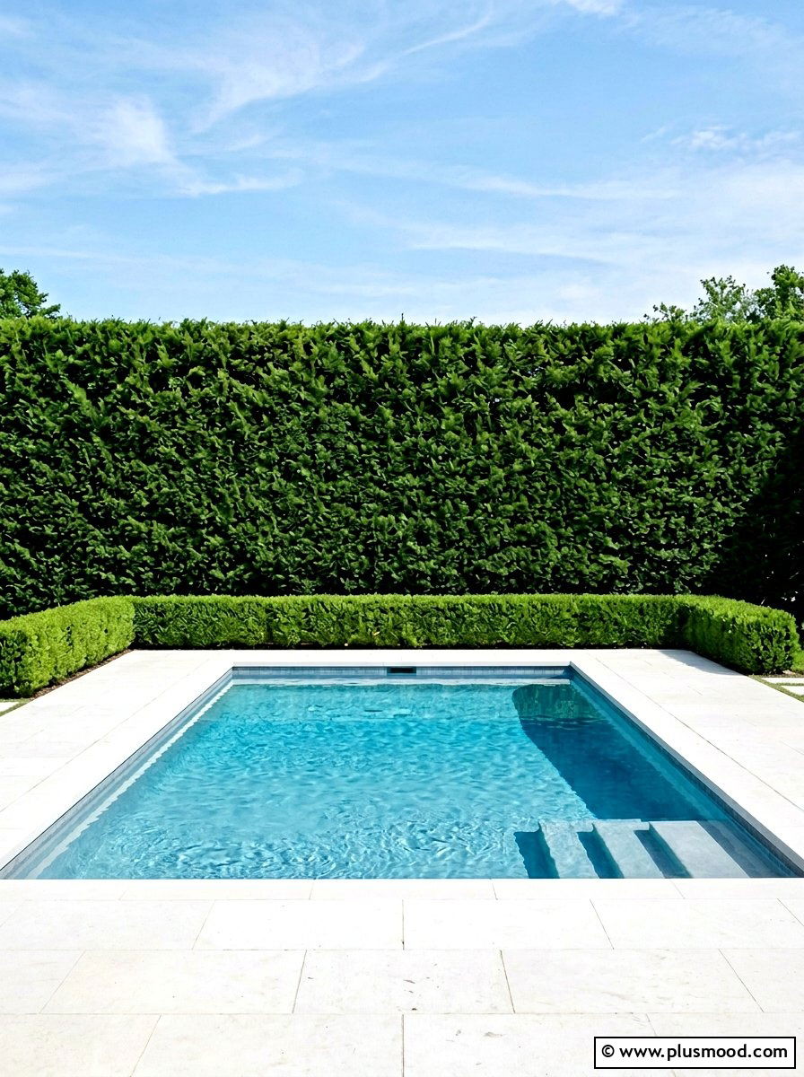 Lush evergreen pool hedge - 25 pool landscaping ideas for saltwater pools