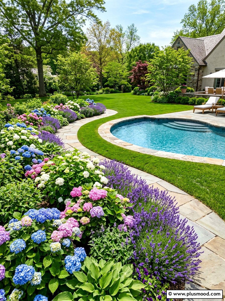 Lush flower beds for pool - 25 pool landscaping ideas for corner pools