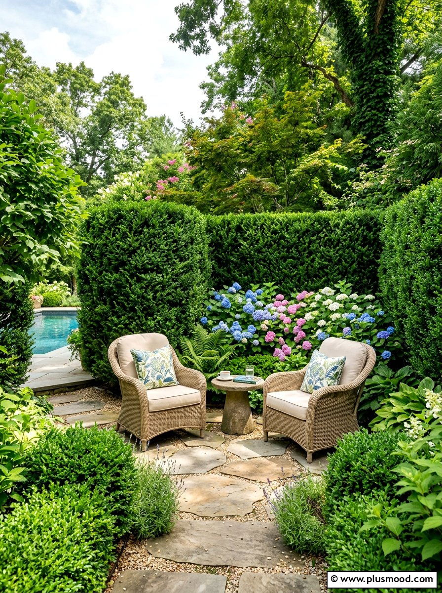 Lush greenery alcove - 25 summer cozy poolside nook ideas