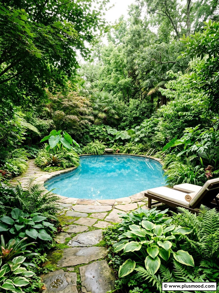 Lush greenery around pool area - 25 pool landscaping ideas for inground pools