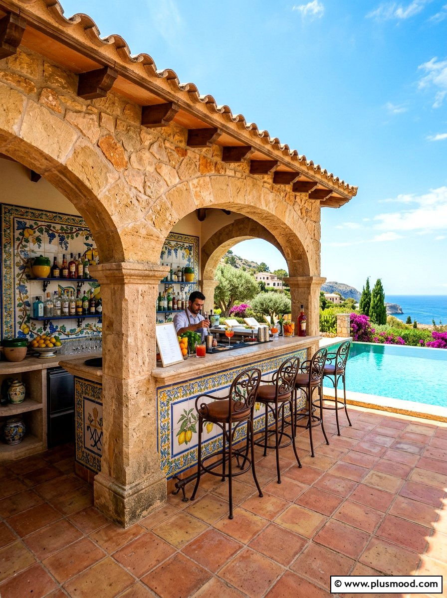 Luxury Mediterranean Pool House Bar - 25 summer pool house decor ideas