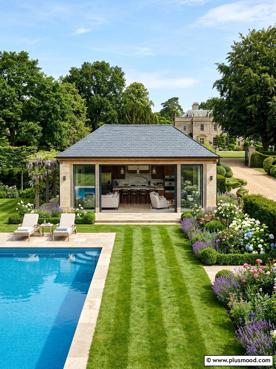Luxury Pool House - 25 pool landscaping ideas with outdoor kitchen