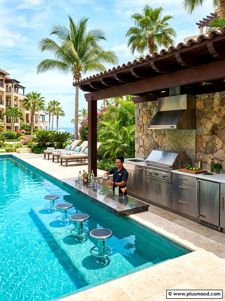 Luxury Poolside Entertaining Zone - 25 summer outdoor kitchen entertaining ideas