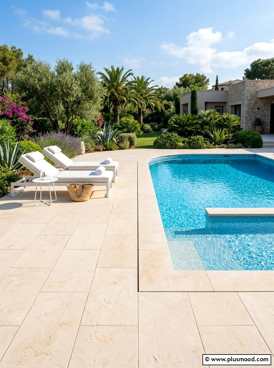 Luxury limestone patio for pool