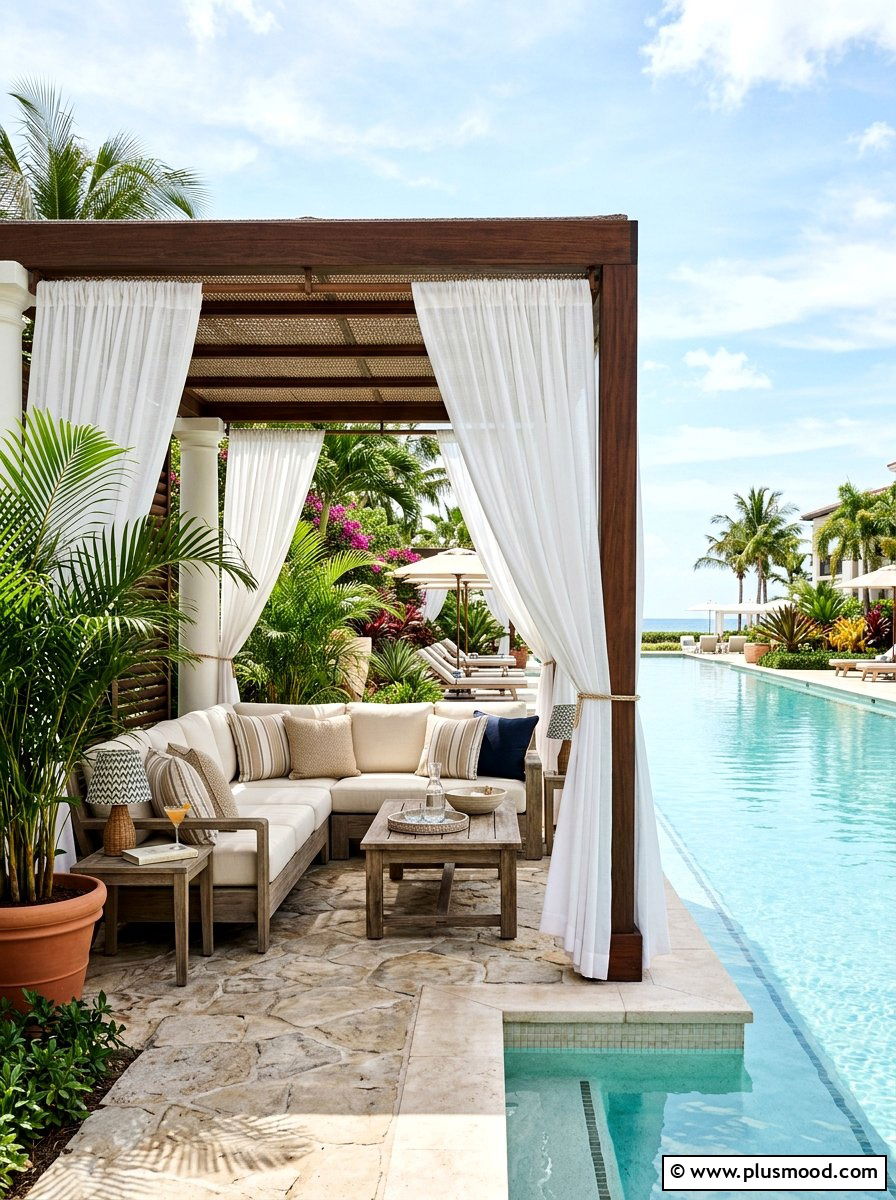 Luxury pool cabana furniture - 25 pool landscaping ideas with outdoor seating