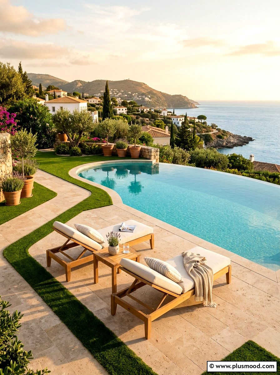 Luxury pool deck with turf borders - 25 pool landscaping ideas with artificial turf