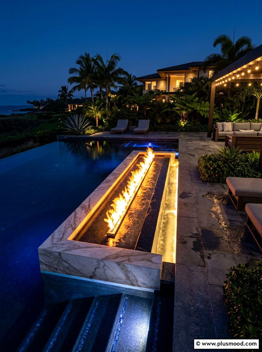 Luxury pool fire feature - 25 pool landscaping ideas with fire feature