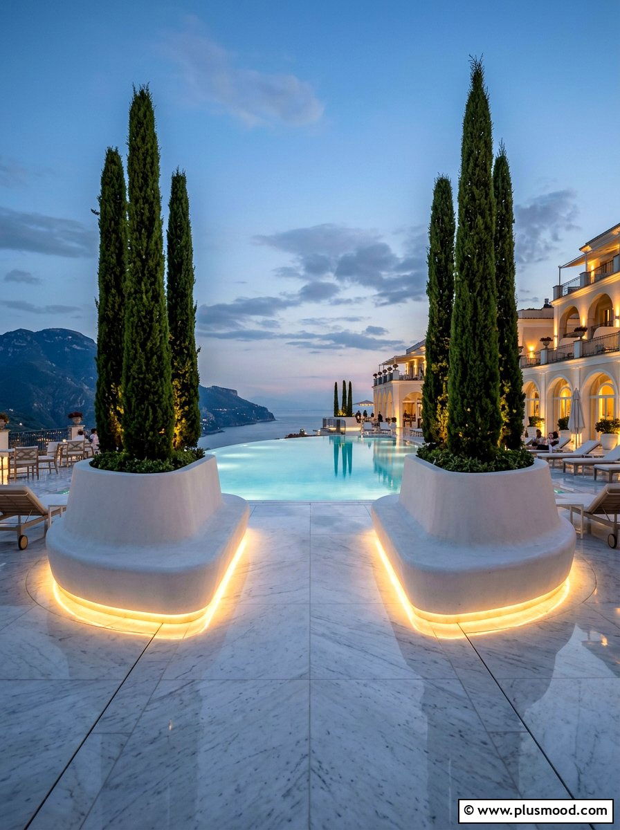 Luxury resort pool planter - 25 pool landscaping ideas with curved planters