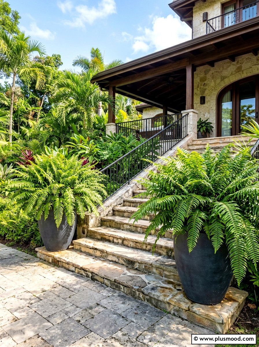 Macho Ferns in Oversized Pots - 25 summer potted fern ideas for porch