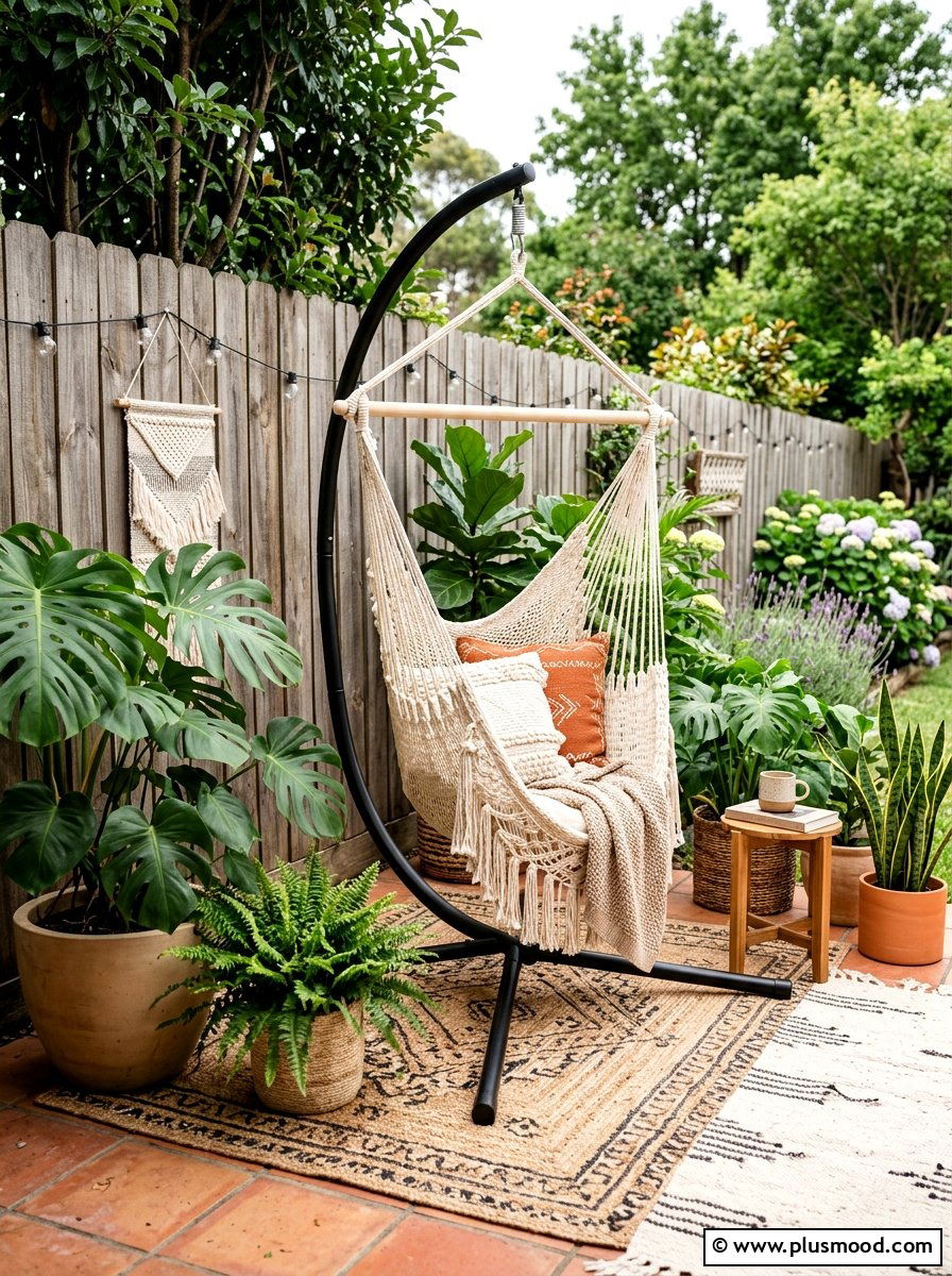 Macrame Hammock Chair - 25 small backyard ideas for apartments with fence
