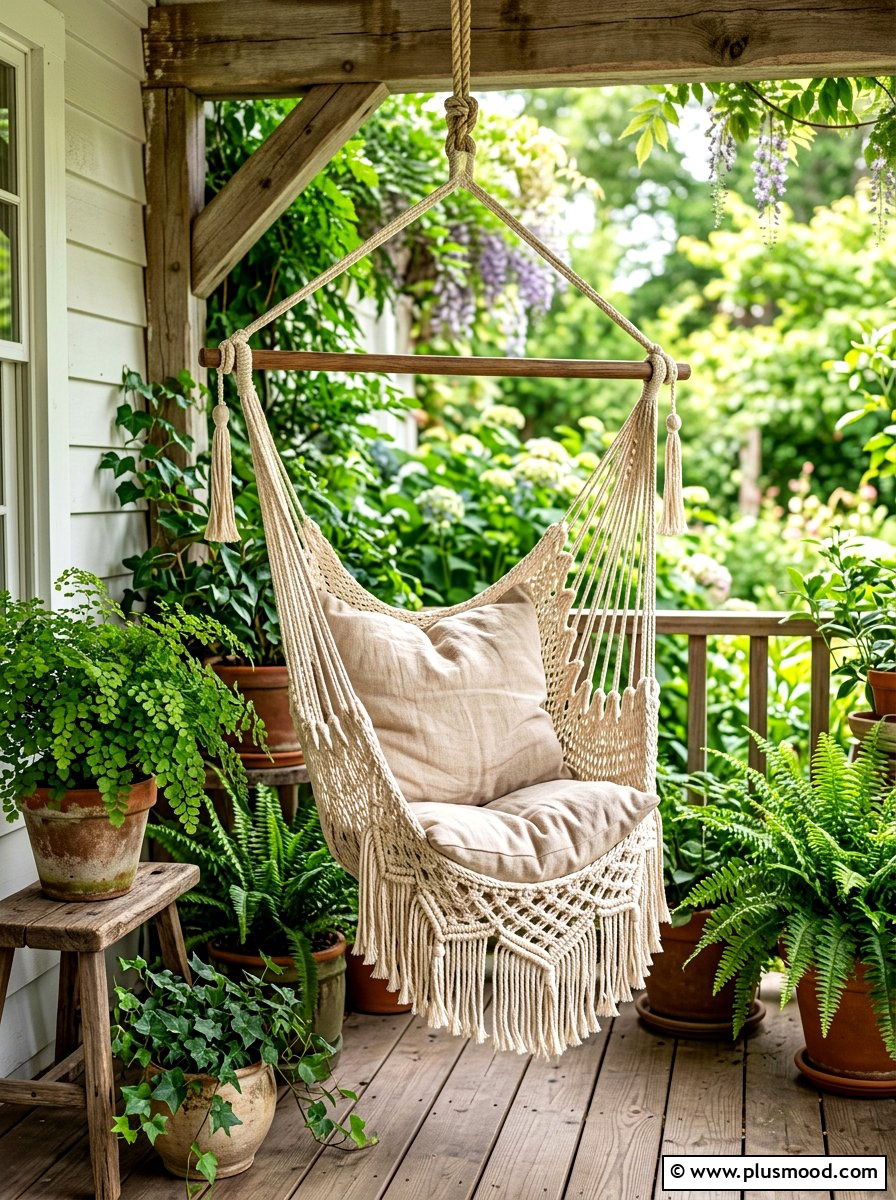 Macrame Hammock Chair - 25 late summer porch decor ideas