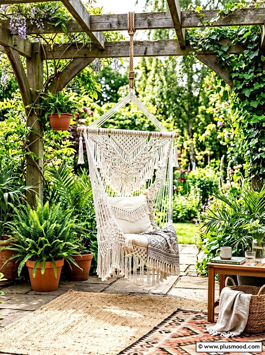 Macrame Hanging Chair - 25 summer boho patio ideas