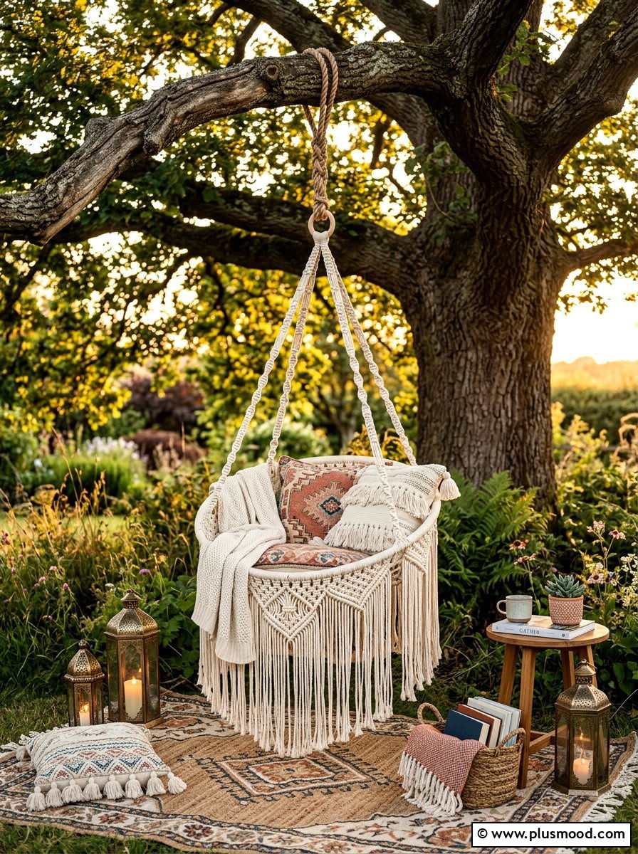 Macrame Hanging Chair - 25 summer backyard swing ideas