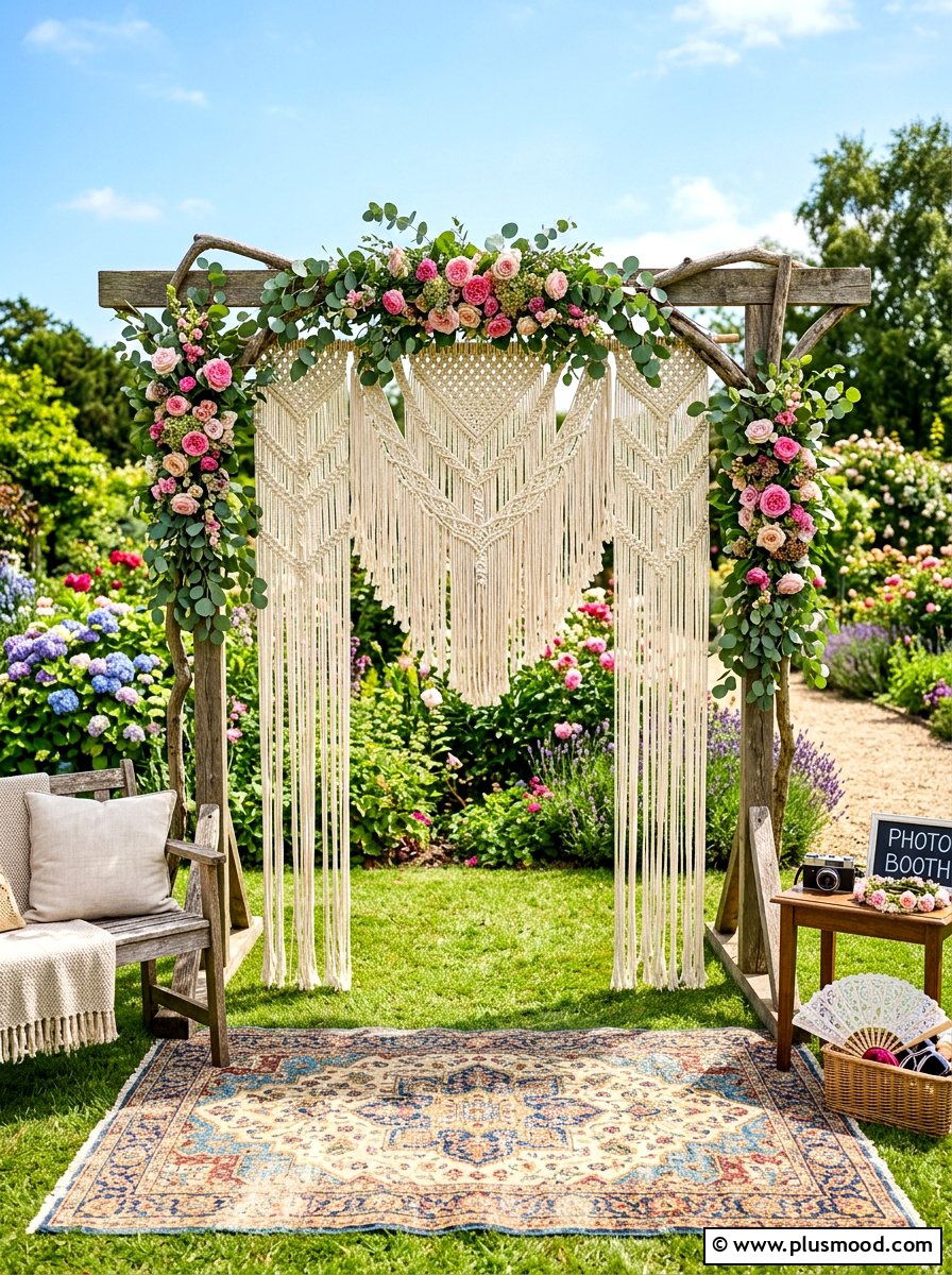 Macrame Photo Backdrop - 25 summer boho outdoor party ideas