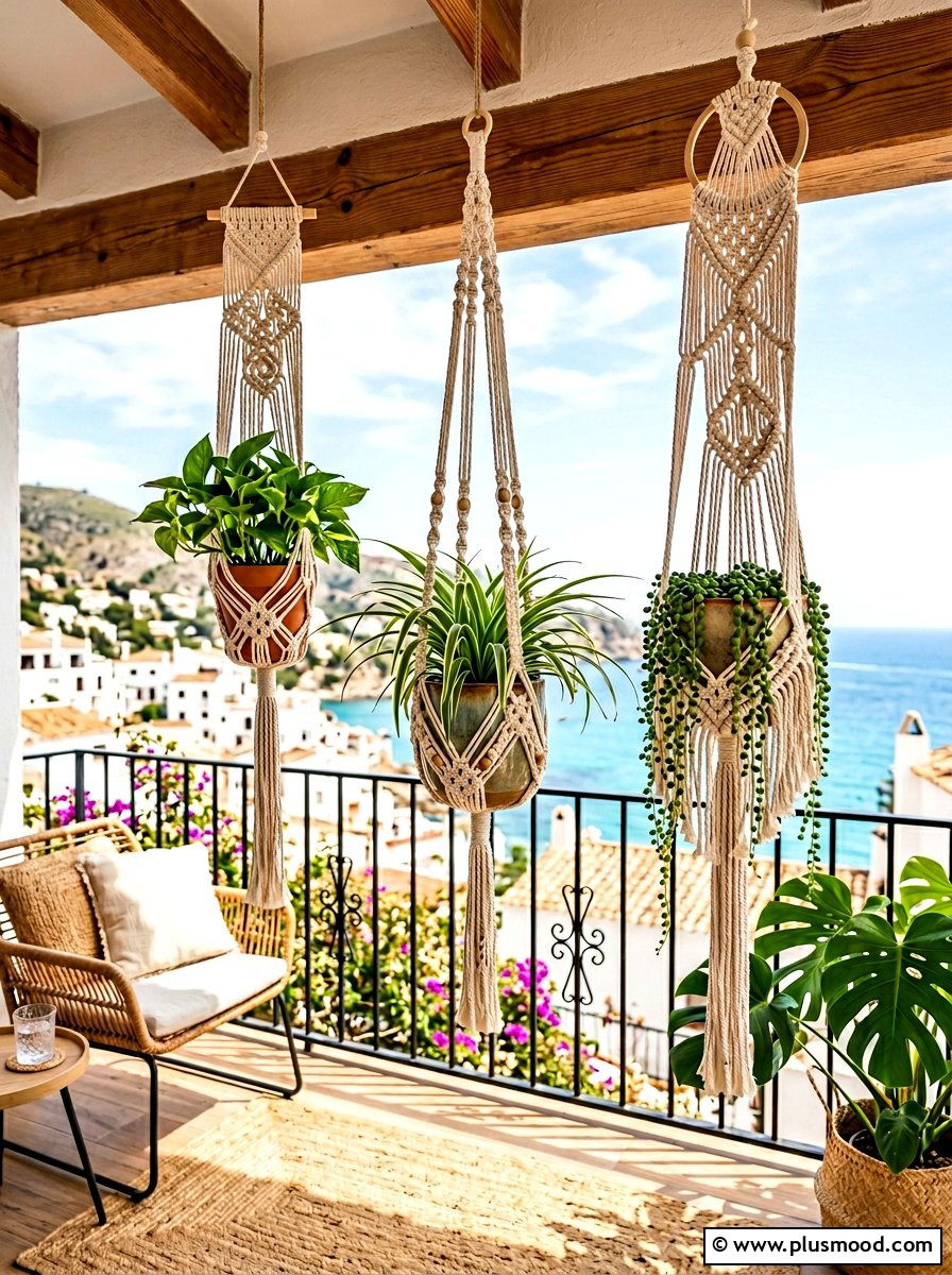 Macrame Plant Hanger - 25 summer apartment balcony ideas