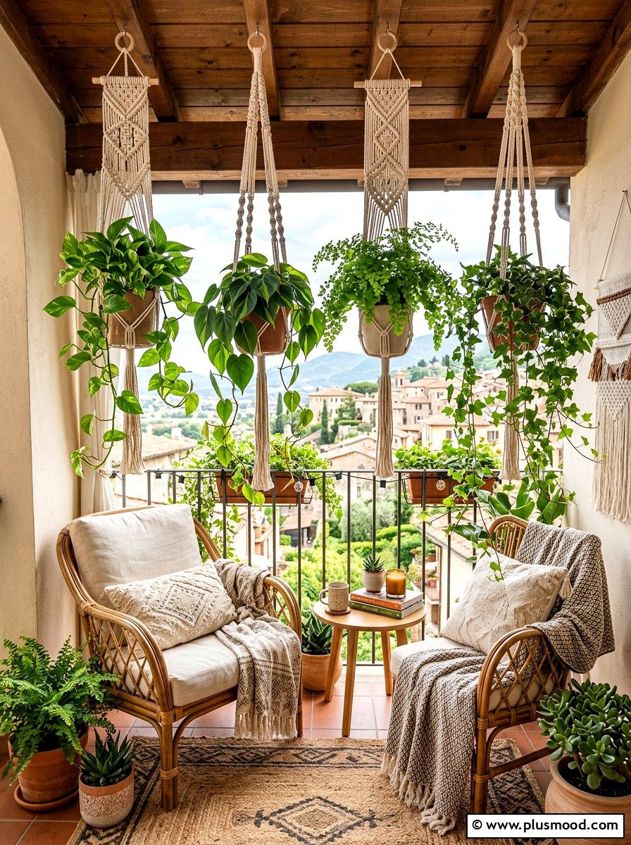 Macrame Plant Hangers - 25 summer renter friendly balcony ideas
