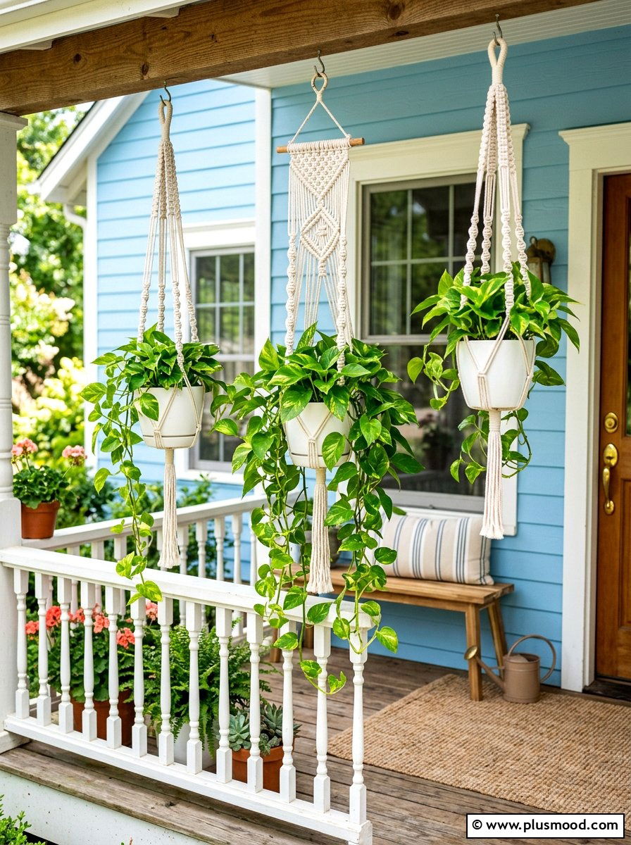 Macrame Plant Hangers - 25 summer boho front porch ideas