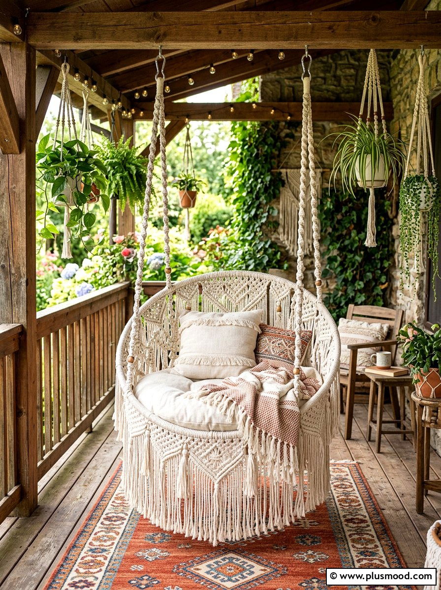 Macrame Porch Swing - 25 beautiful summer porch ideas