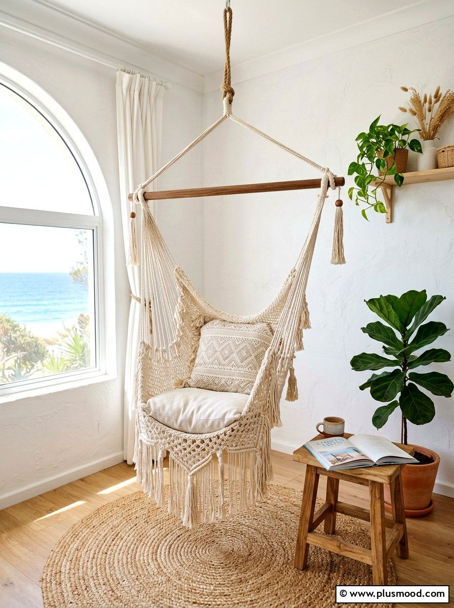 Macrame Reading Corner - 25 summer beach house decor ideas
