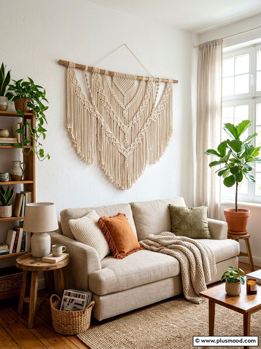 Macrame Wall Hanging - 25 summer decor ideas for small apartments living room
