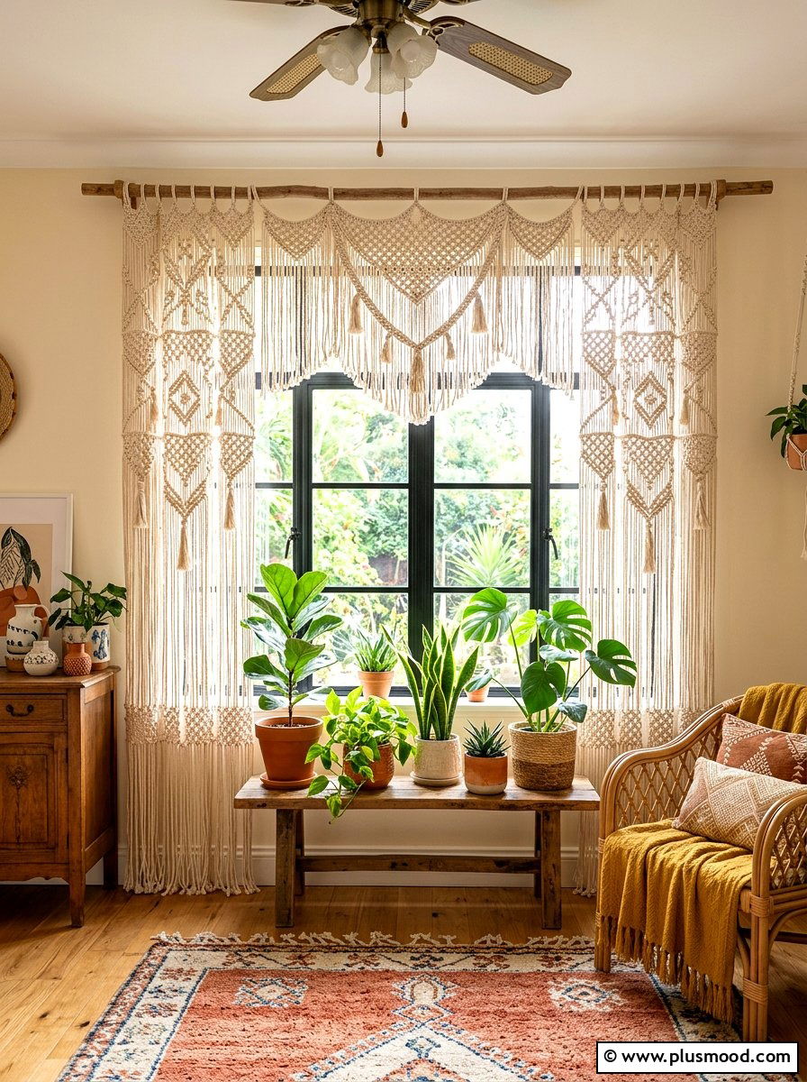 Macrame Window Curtains - 25 late summer boho decor ideas