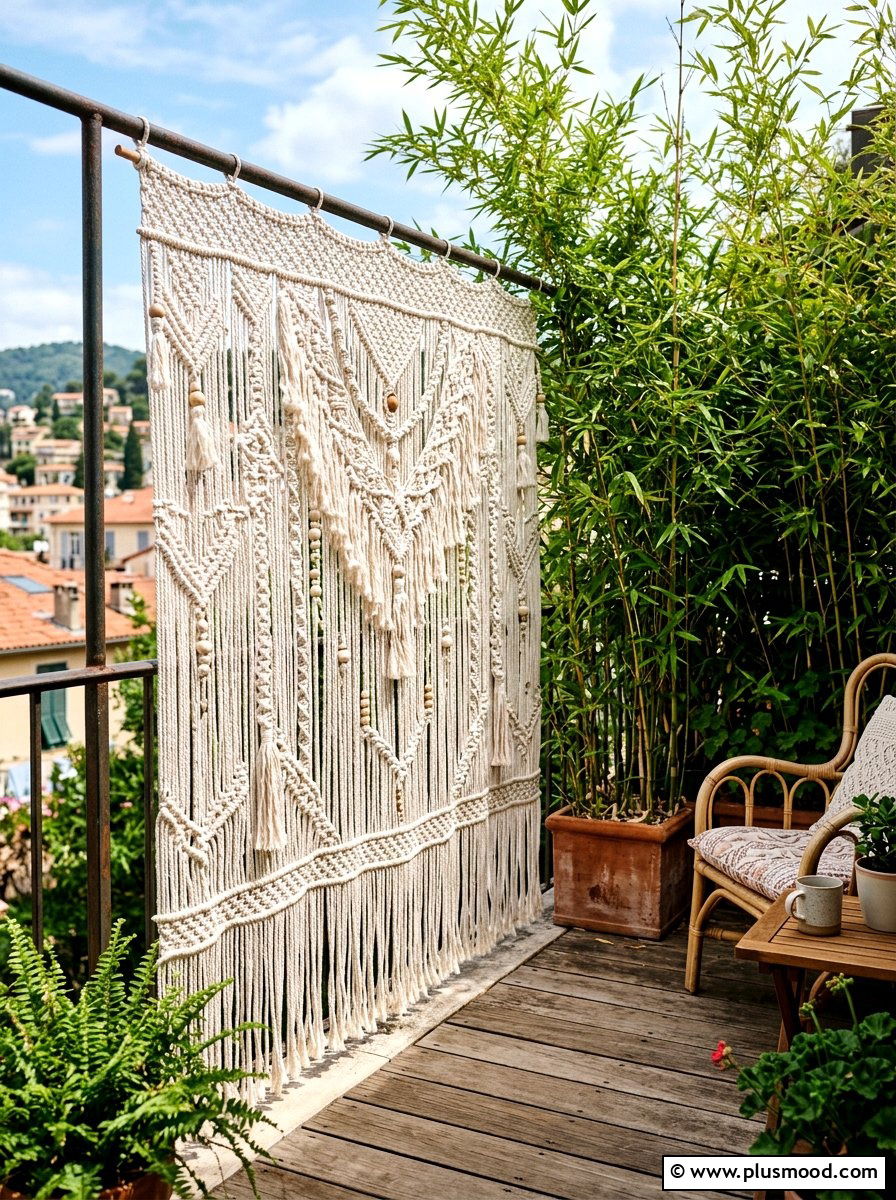 Macrame balcony privacy screen - 25 summer boho balcony ideas