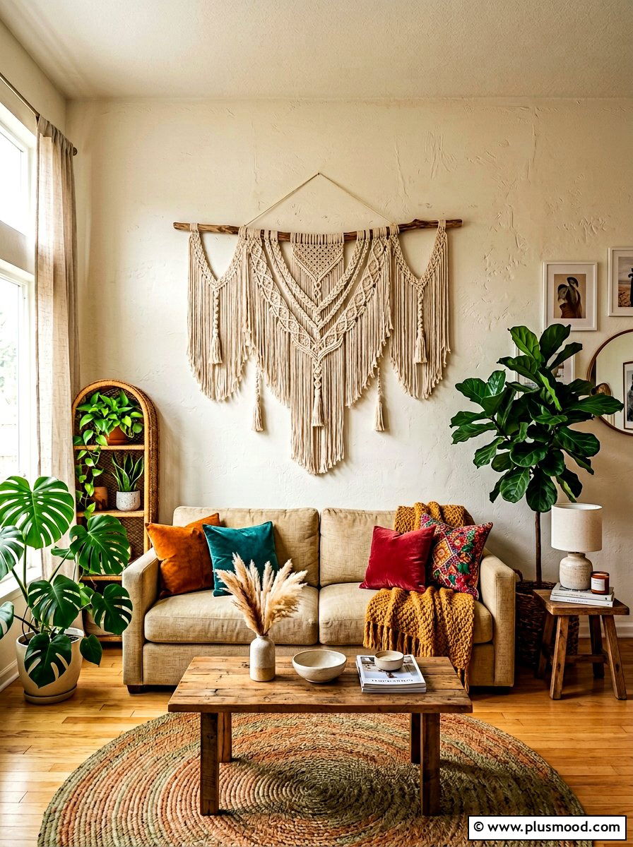 Macrame cotton wall hanging - 25 summer family room decor ideas