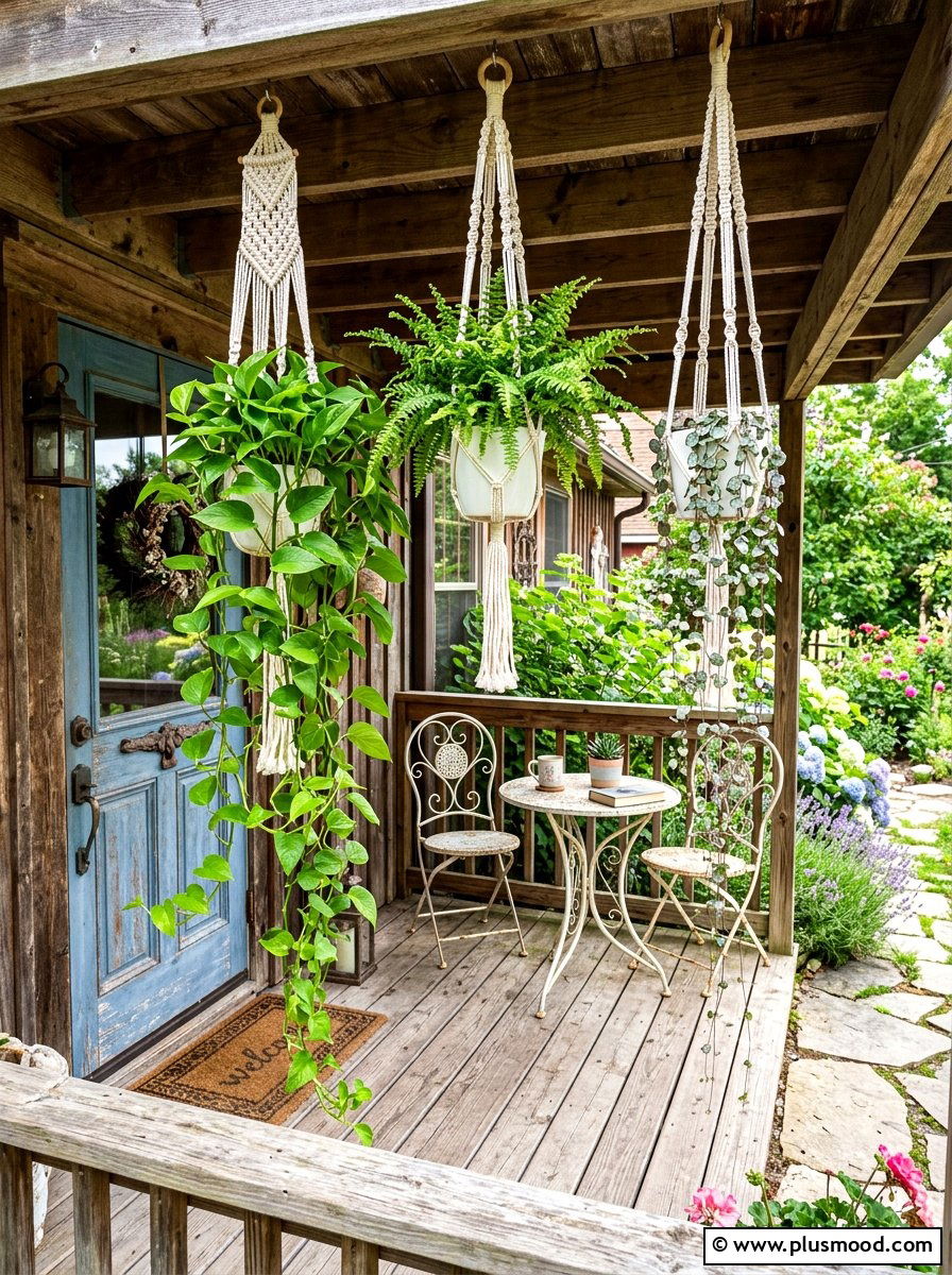 Macrame plant hangers - 25 summer small porch curb appeal ideas