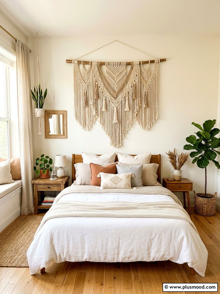 Macrame wall hanging - 25 late summer bedroom decor ideas