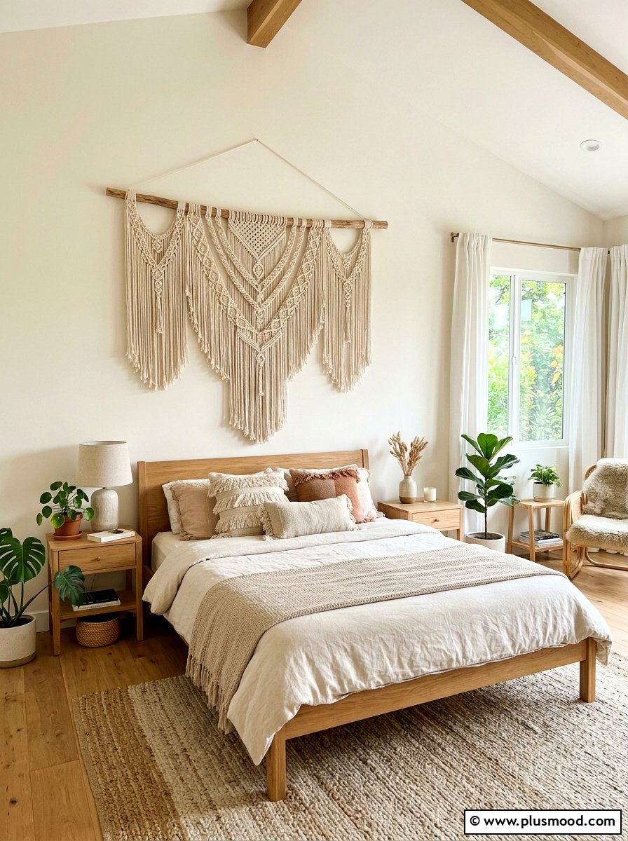 Macrame wall hanging bedroom - 25 boho summer bedroom ideas