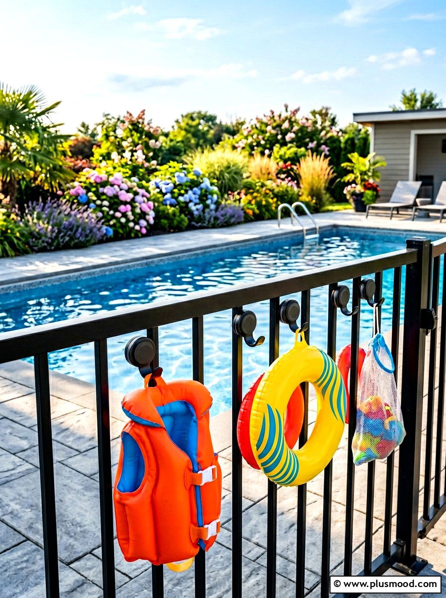 Magnetic Fence Hooks - 25 summer pool float storage ideas