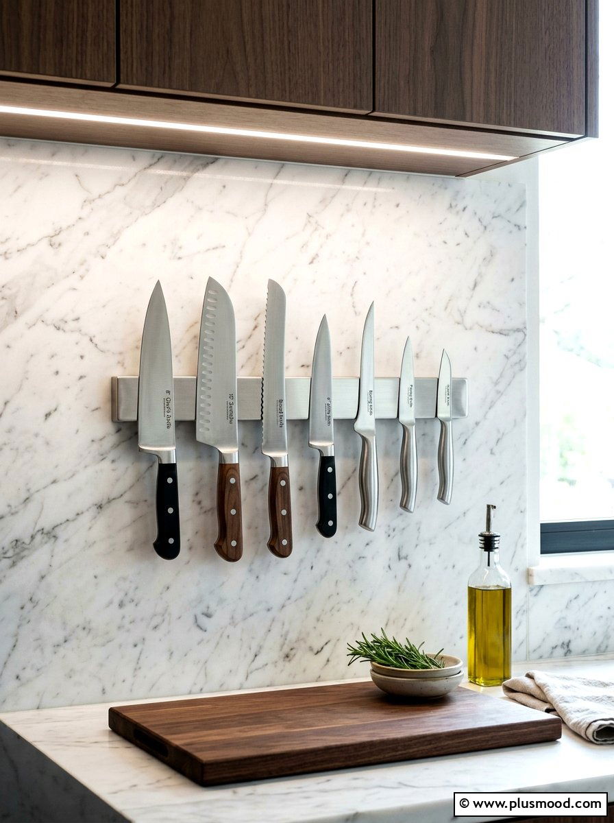 Magnetic Knife Strip Wall - 25 summer kitchen organization ideas