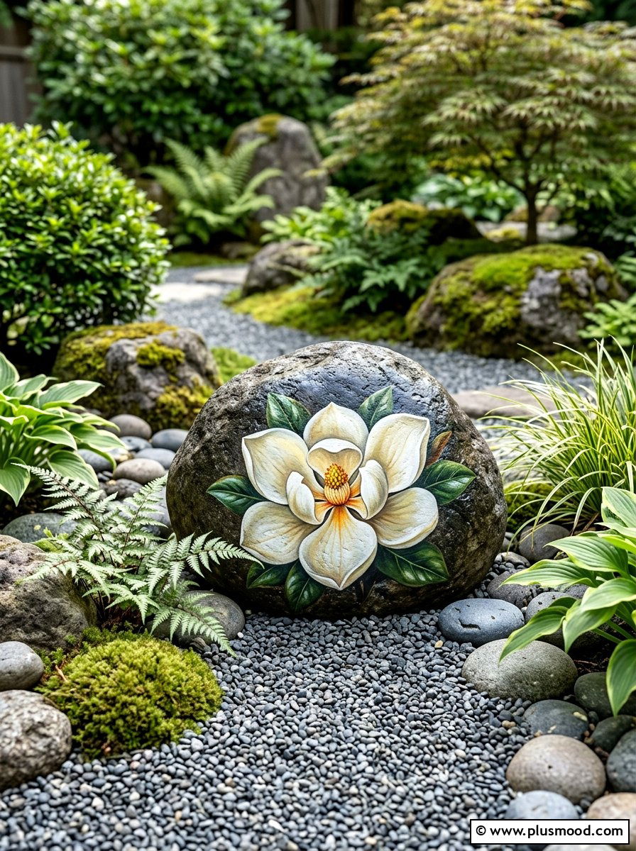 Magnolia Painted Rock - 25 painted rock ideas with flowers