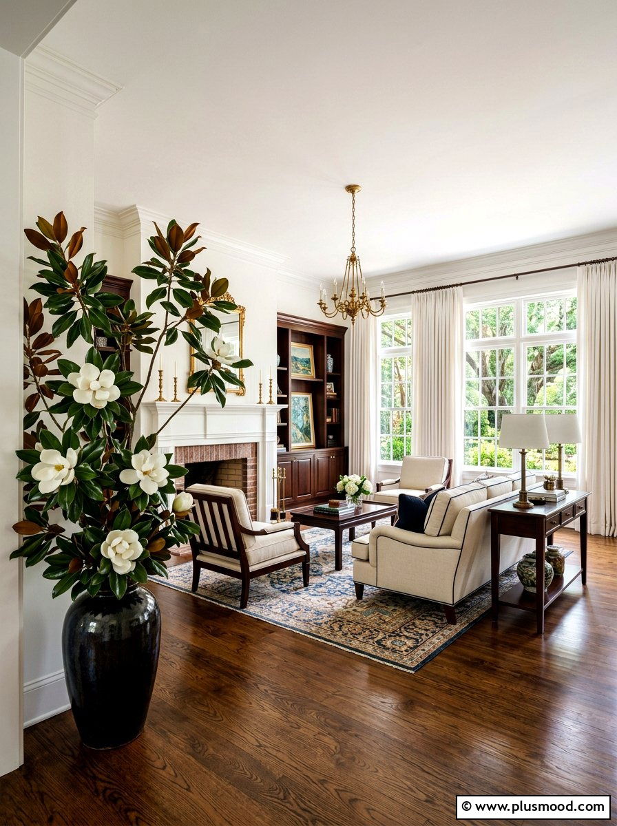 Magnolia branch arrangement - 25 summer floral decor ideas for living room