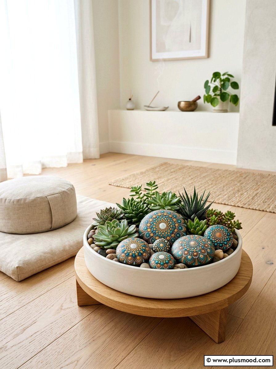 Mandala Art Rocks - 25 painted rock ideas for succulent garden