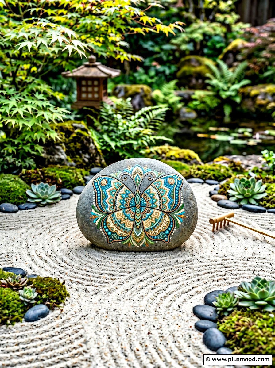 Mandala Butterfly Rock - 25 painted rock ideas with butterflies