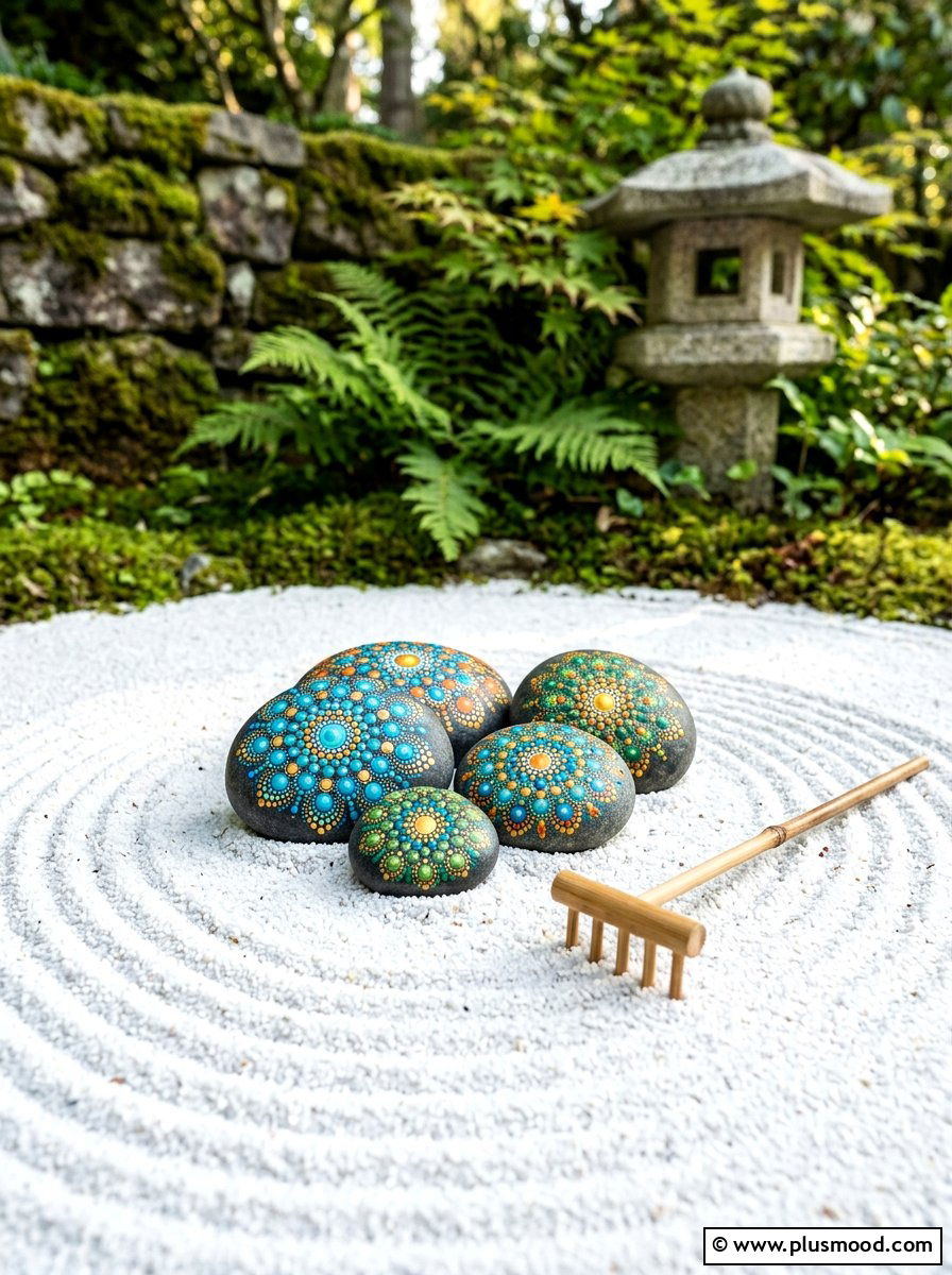 Mandala River Stones - 25 painted rock ideas for zen garden